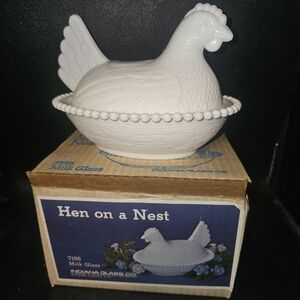 Indiana Glass White Milk Glass Hen on a Nest Covered Dish